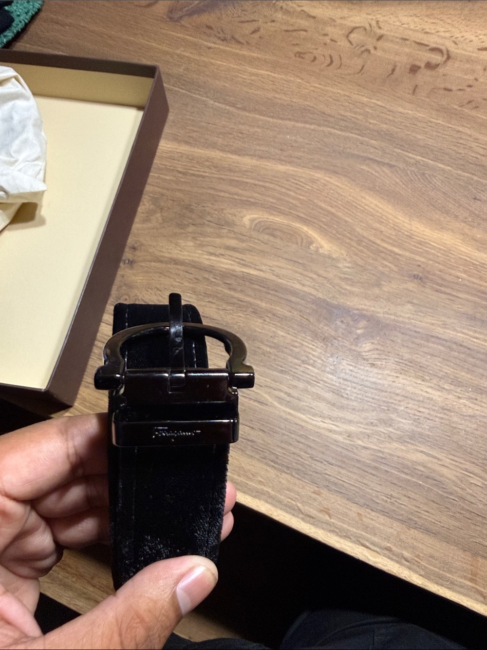 Salvatore Ferragamo Black Velvet Belt with Gunmetal Buckle